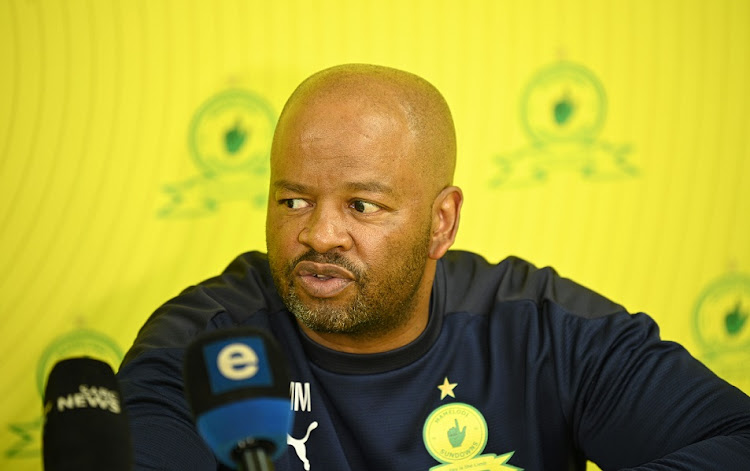 Manqoba Mngqithi during a Mamelodi Sundowns press conference at Chloorkop in Midrand on October 12 2022.