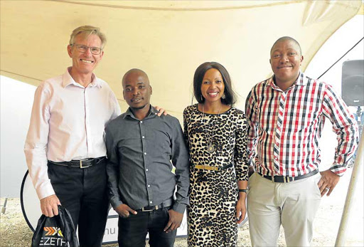 GROWTH PATH: Cargo Carriers CEO Murray Bolton, left, depot distribution supervisors Rhulani Manganyi and Nandipha Makhumbi, and the new depot’s contracts manager, Siviwe Zweni, at Ezethu Logistics’ new Komani depot Picture: SUPPLIED