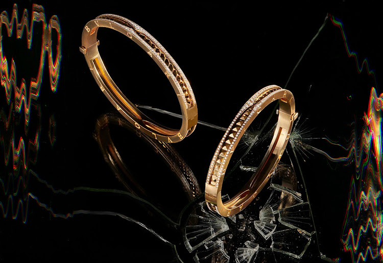 Bulgari B.Zero1 Rock 18kt yellow gold bracelets with pavé diamonds.