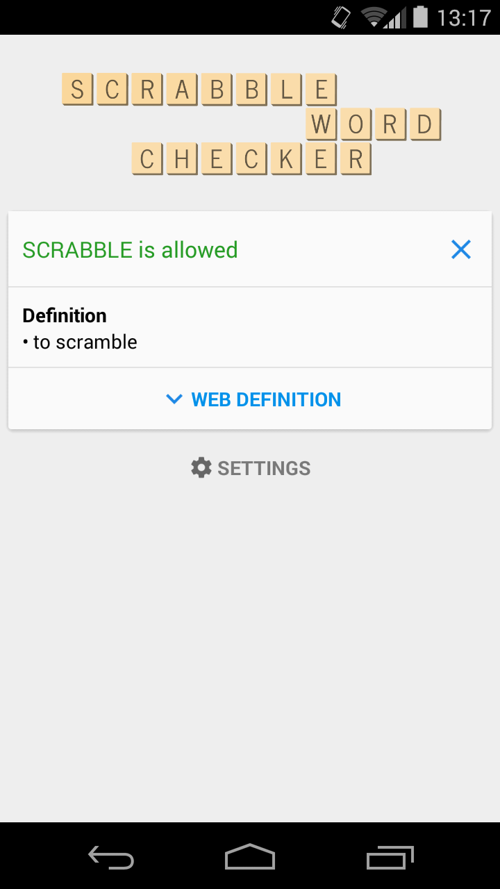Android application Word Checker for SCRABBLE screenshort