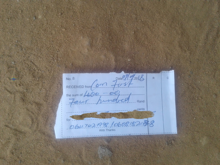 A receipt given to spaza shop owners by Boko Haram as proof of payment.