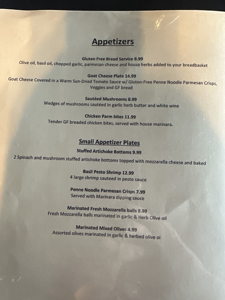 Basilico Italian Cafe gluten-free menu