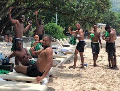 Bafana Bafana players take the out to spend time at the beach while on a 2019 Africa Cup of Nations qualifier in Seychelles.