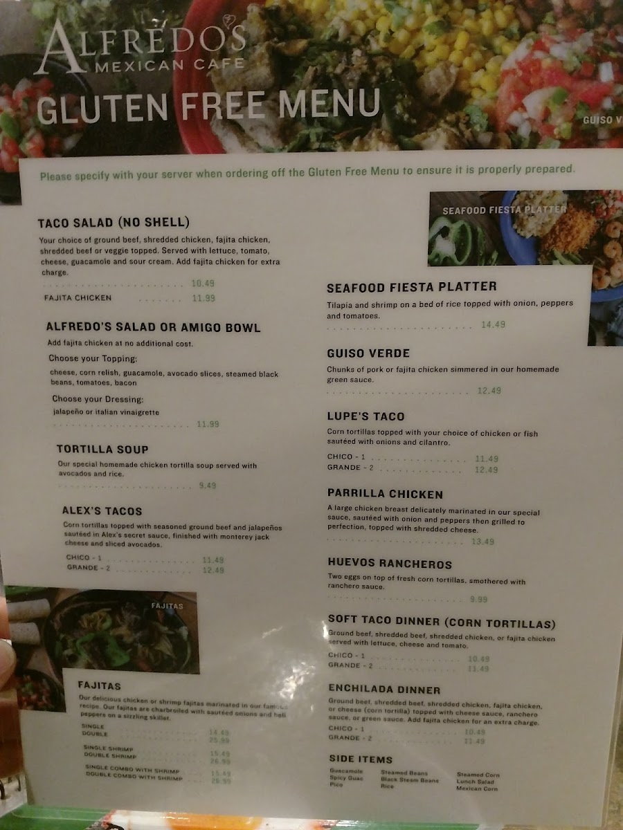 Alfredo's Mexican Cafe gluten-free menu