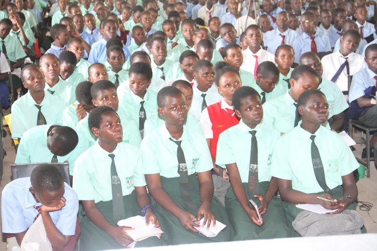 Beneficiaries of the Khwisero NG-CDF bursaries and scholarship programme at Mwihila high school