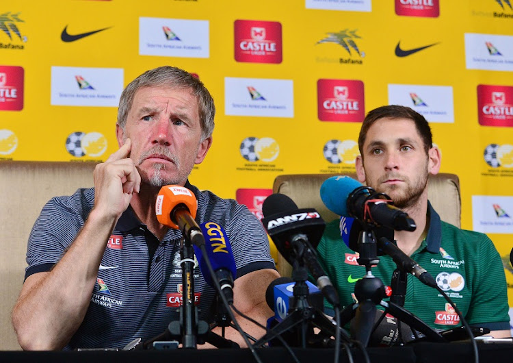 Stuart Baxter, coach of South Africa and Dean Furman during the 2018 FIFA World Cup Qualifier South Africa press conference at Fusion Boutique Hotel, Polokwane on 09 November 2017.