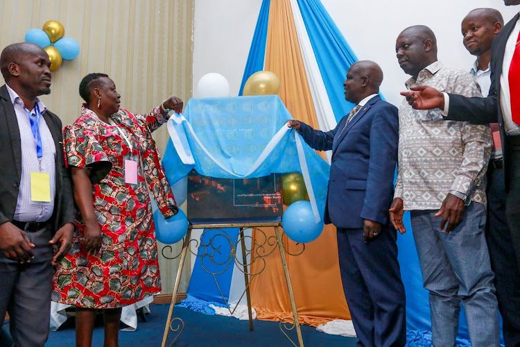 Kisumu Woman Representative Ruth Odinga and Deputy Governor Mathews Owili during the unveiling of the Kisumu Local Physical and Land Use Development Plan and the Sustainable Mobility Plan.