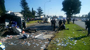 The messy crime scene on Atlas road in Boksburg where two cash vans were bombed on Thursday morning.