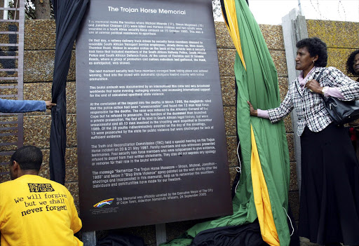 Georgina Williams at the unveiling of the Trojan Horse Memorial on 25 September 2005. Her son Michael Miranda was one of the boys killed during the Trojan Horse massacre in Guguletu on 15 October 1985. Cape Town. South Africa.
