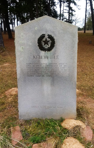 Named for George Addison Kelly - Died 1909 - Proprietor of an early foundry which cast cow bells widely used bu ox-team freighters. After 1860 his factory turned out the first modern plows used in Texas