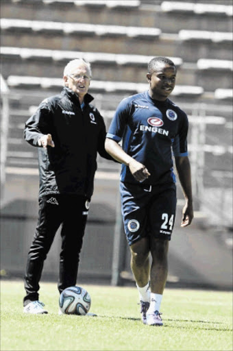 decorated: SuperSport United coach Gordon Igesund and midfielder David MathebulaPhoto: Gallo Images