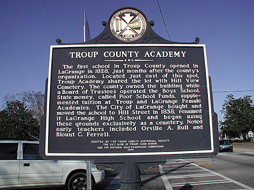 The first school in Troup County opened in LaGrange in 1828, just months after the county´s organization. Located just east of this spot, Troup Academy shared the lot with Hill View Cemetery. The...
