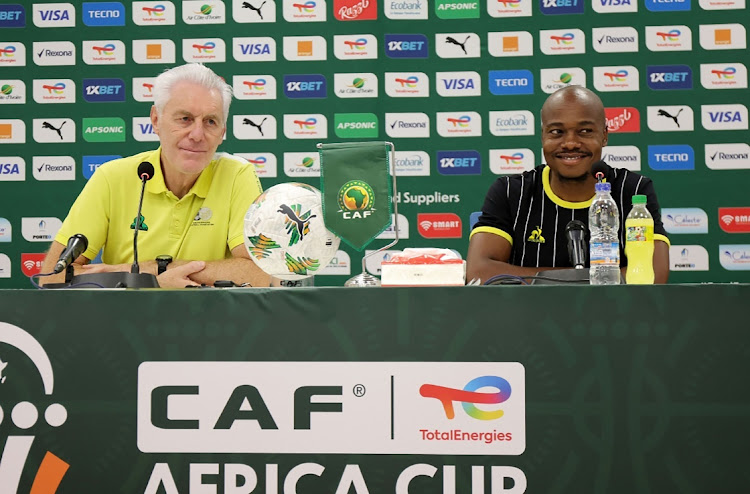 Bafana Bafana head coach Hugo Broos and Percy Tau speak to the media ahead of their first match on Tuesday against Mali in the Africa Cup of Nations soccer tournament.