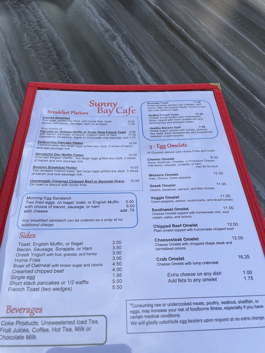 Sunny Bay Cafe gluten-free menu