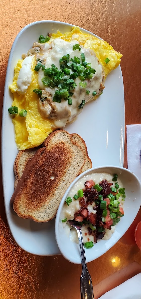 The Floridian omelette with grits and gluten free toast
