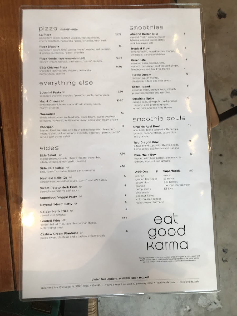 Other side of the menu.