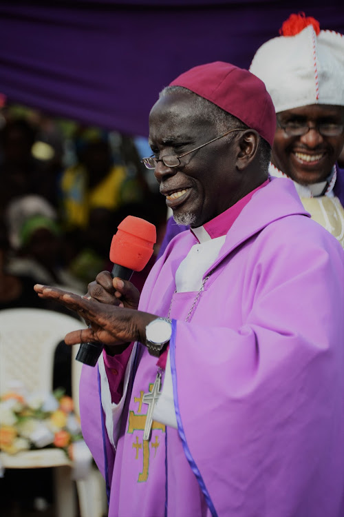 Retired ACK archbishop Benjamin Nzimbi at Unyaa Primary School on Saturday, October 12, 2019