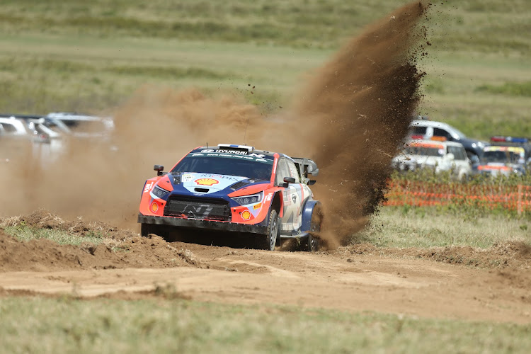 A rally car during the WRC Safari Rally shakedown in Naivasha on March 27, 2024.