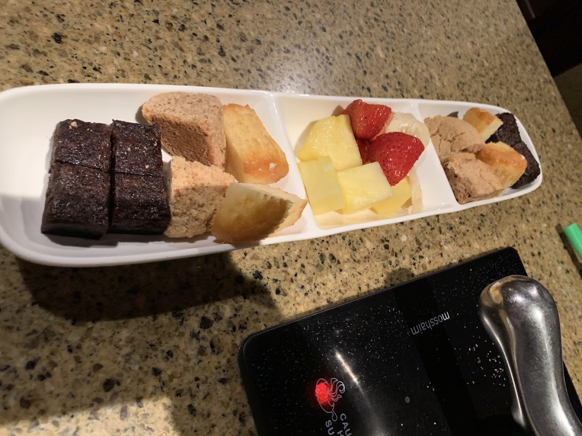 GF dippers. Brownies, pound cake, cookie, and fruit