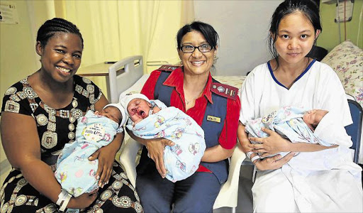 LEAPLINGS: Handie Masoga with baby Shiba, unit manager maternity sister Sadey Benny with Ngamso Palaza and Kai Xin holding baby Zhuang at Life Beacon Bay Hospital in East London yesterday Picture: MARK ANDREWS