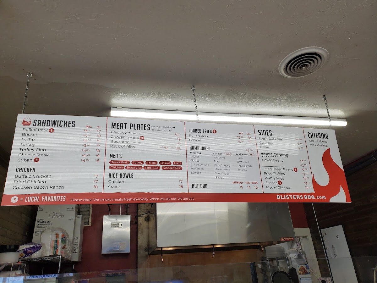 Blister's BBQ gluten-free menu