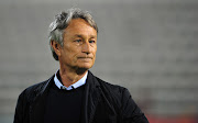Ajax Cape Town head coach Muhsin Ertugral looks relieved after the Absa Premiership against Bidvest Wits at Athlone Stadium, Cape Town on 11 April 2018. 
    