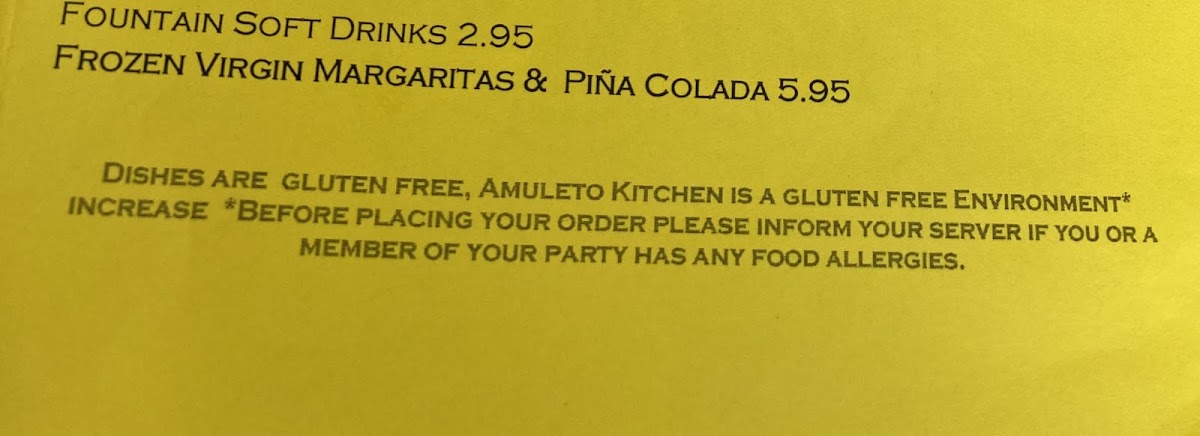 Amuleto Mexican Table gluten-free menu