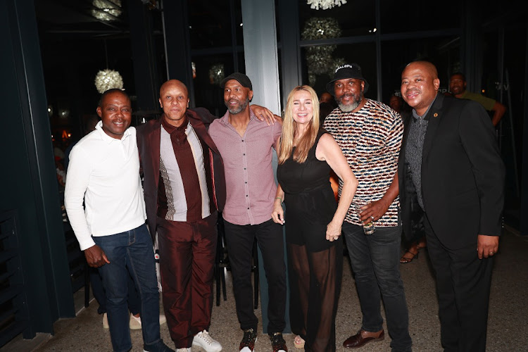 Kalusha Bwalya, Doctor Khumalo, Lucas Radebe, Emmy Cassalleti, Brian Baloyi and Kaizer Motaung at Langhams Estate in Johannesburg.