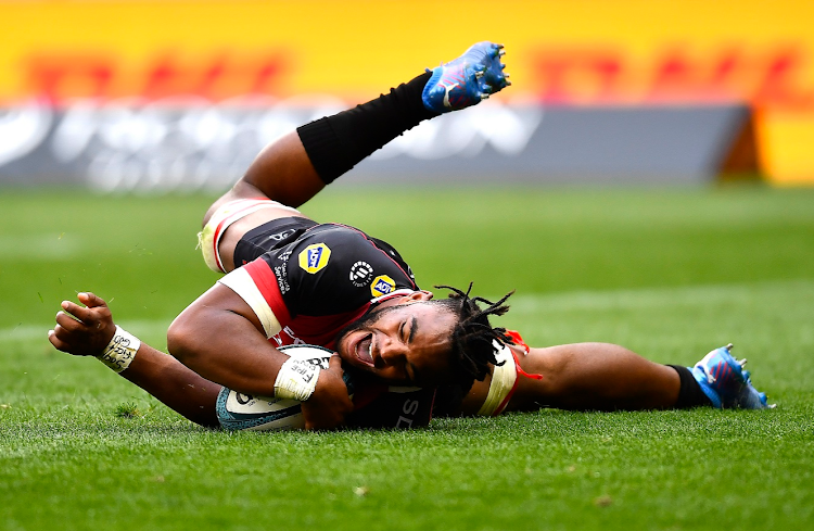 Vincent Tshituka of the Lions scores a try during the United Rugby Championship match against the Stormers at Cape Town Stadium. The Lions are hoping he and his brother can play against Leinster.