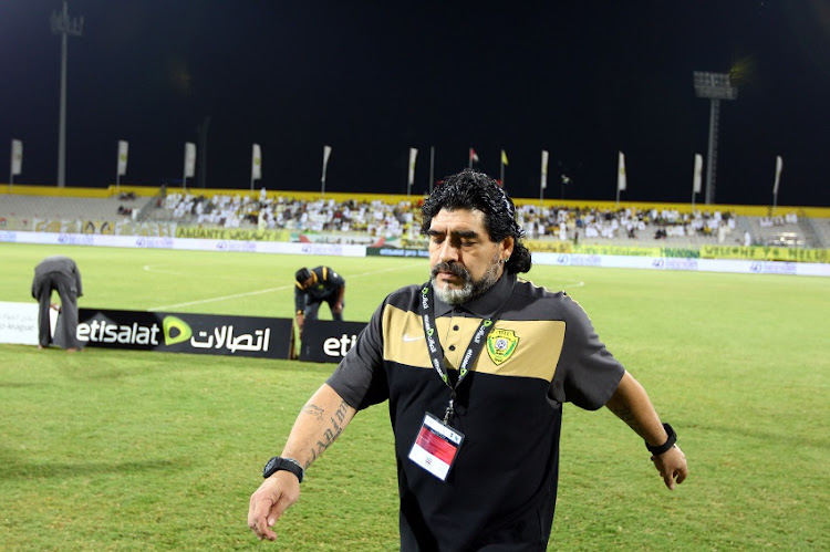 Diego Maradona during the Etisalat league match between Al wasl and Al shabab from Zabeel Stadium on December 03, 2011 in Dubai, United Arab Emirates.