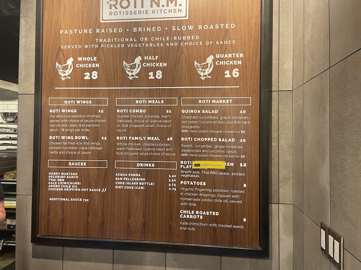 Roti N.M. gluten-free menu