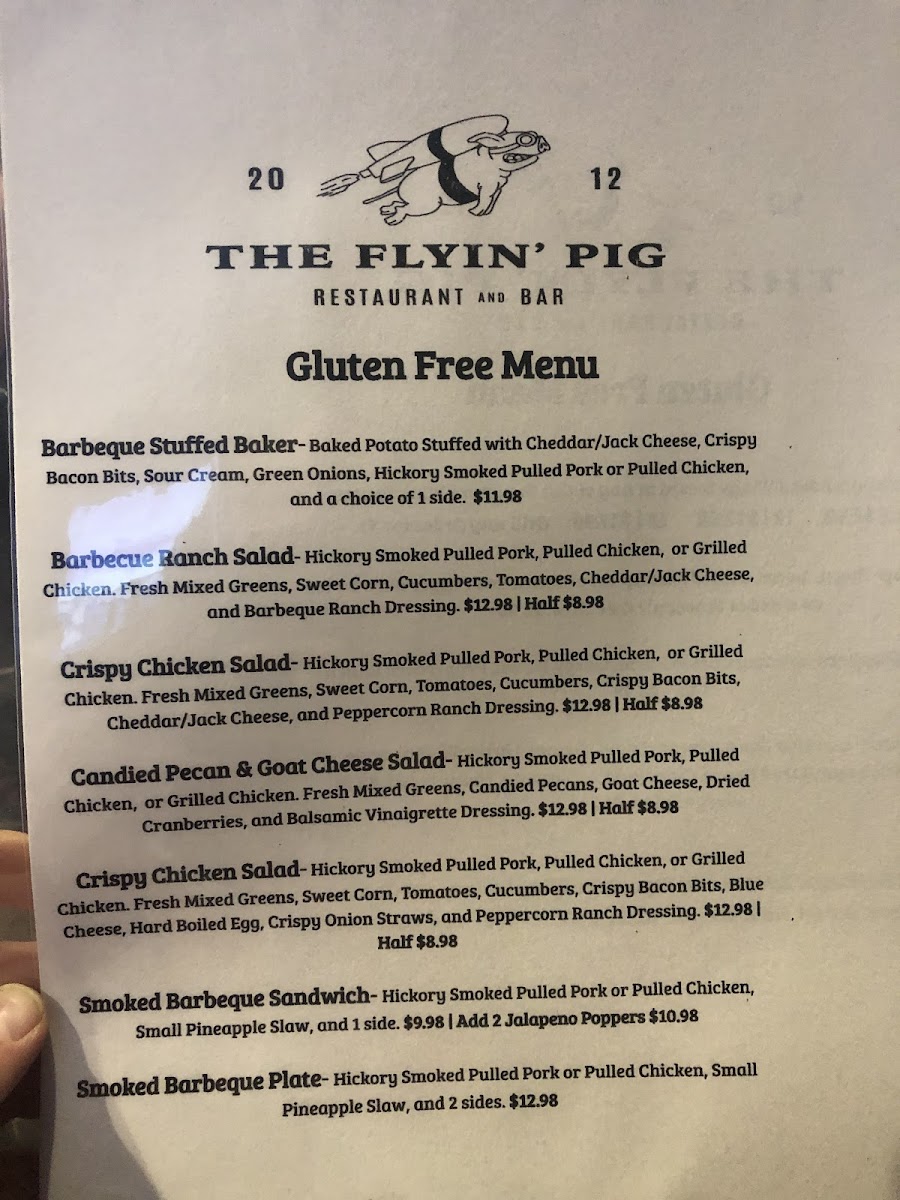 Flyin' Pig gluten-free menu