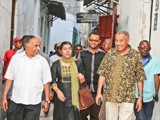 Ambassador Shir R Swaminathan and his wife Indian High Commissioner Suchitra Duraib visit Lamu at the invitation of Governor Issa Timamy (R). With them is Lamu director of administration Salim Bunu (behind Durai). Durai promised to offer scholarships, assist in health and culture development /ALPHONCE GARI