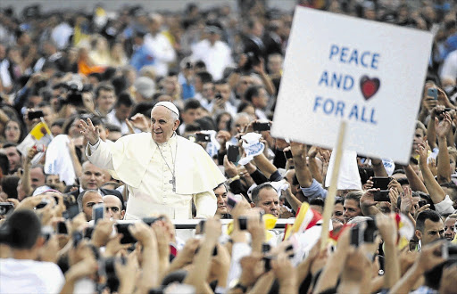 CROWD-PLEASER: Pope Francis on his arrival in Tirana for his one-day pastoral visit to Albania