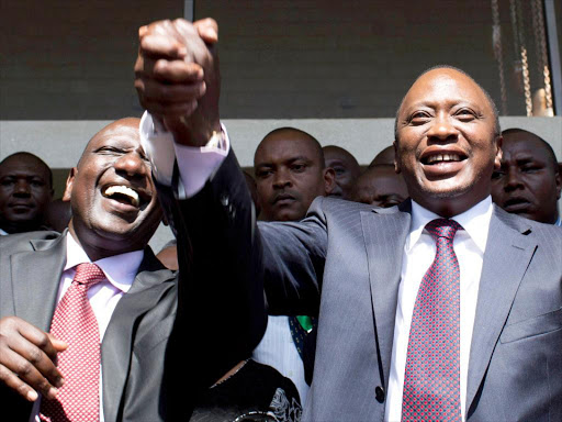 President Uhuru Kenyatta and DP William Ruto in celebratory mood. The UhuRuto ticket took Kenya by storm in 2013.
