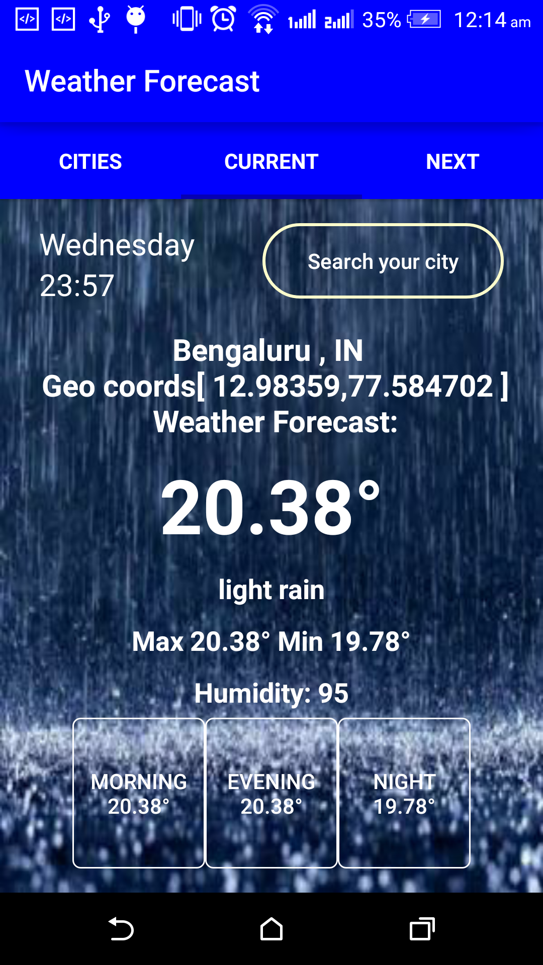 Android application Weather Report screenshort