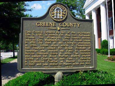 This County, created by Act of the Legislature Feb. 3, 1786, is named for Maj. Gen. Nathanael Greene, the strategist who ranked second only to Gen. Washington. Born in Rhode Island in 1742, he...