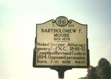 Noted lawyer. Attorney general of N.C., 1848-51. Compiled Revised Code in 1854. Opposed secession. Born 7/10 mile west.Plaque via North Carolina Highway Historical Marker Program, and is used with...