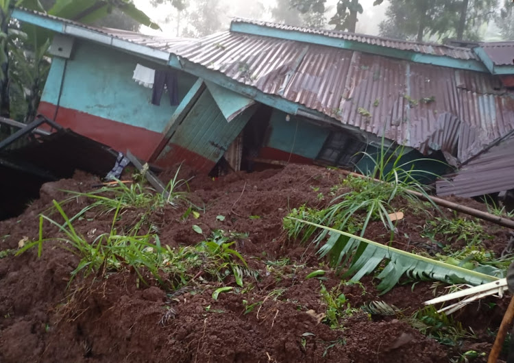 A home that has been destroyed by a landslide in Kiganjo village, Mathioya, Murang'a county on April 29, 2024