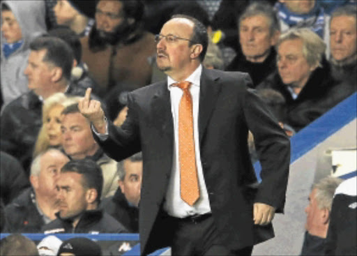 COME HERE: Chelsea's interim head coach Rafael Benitez gestures during their English Premier League soccer match against Fulham at Stamford Bridge Stadium in London on Wednesday. PHOTO: REUTERS