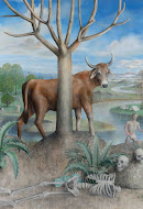 Red Cow with skeleton and river James Mortimer Painting