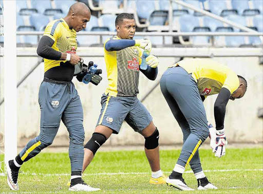NET ALERT: Bafana Bafana goalkeepers get into top shape during a training session at Orlando Stadium on Monday. On Sunday the team take on nemesis Nigeria GALLO IMAGES