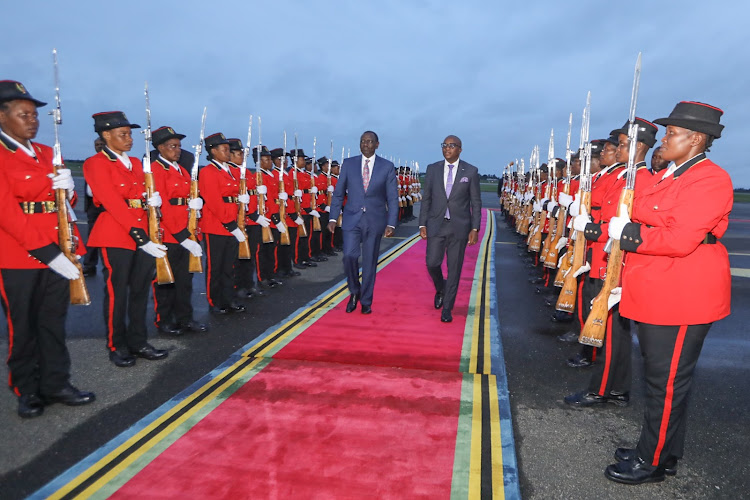 President William Ruto arrives in Tanzania ahead of the marking of the 60th anniversary of the Union of mainland Tanzania and the island of Zanzibar, April 25, 2024.