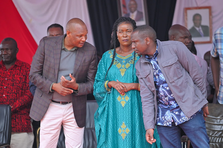 President William Ruto's aide Farouk Kibet, Teso South MP Mary Emase and Kericho Senator Aaron Cheruiyot in Teso North on Saturday, May 4, 2024.