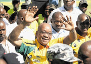 INDIGENOUS WISDOM: ANC Centenary celebrations at Mangaung stadium in Bloemfontein.  President Jacob Zuma greets supporters ahead of the formal programme.  Photo: SIMPHIWE NKWALI