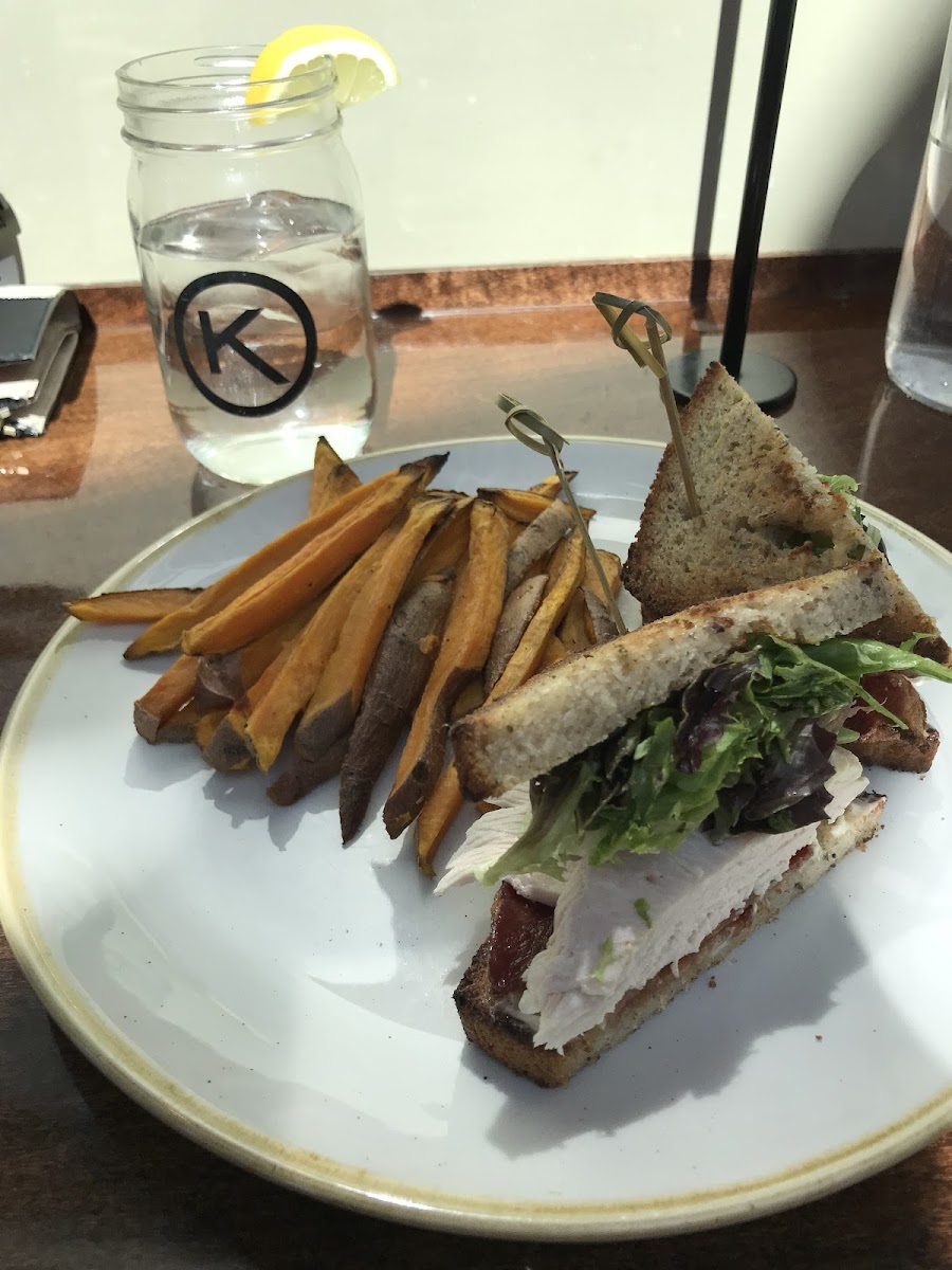 Turkey club and sweet potato fries