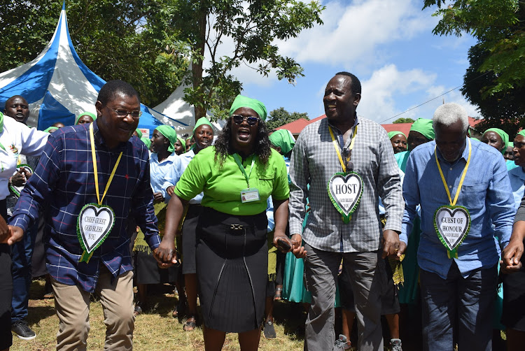 Speaker of the national assembly Moses Wetang'ula MPs Mpuru Aburi and Mugambi Rindikiri at Mikinduri Tigania East on February 24, 2024