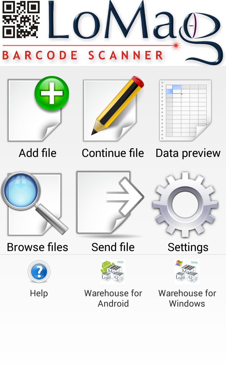 Android application LoMag Data Scanner & Inventory. Barcodes to Excel screenshort