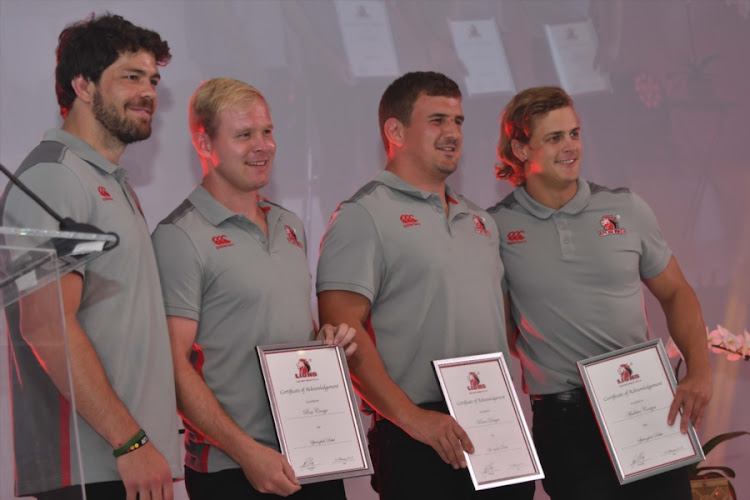 Warren Whiteley, Ross Cronje, Ruan Dreyer, Andries Coetzee of the Lions during the Annual Lions Awards Function at Emirates Airline Park on February 03, 2018 in Johannesburg, South Africa.