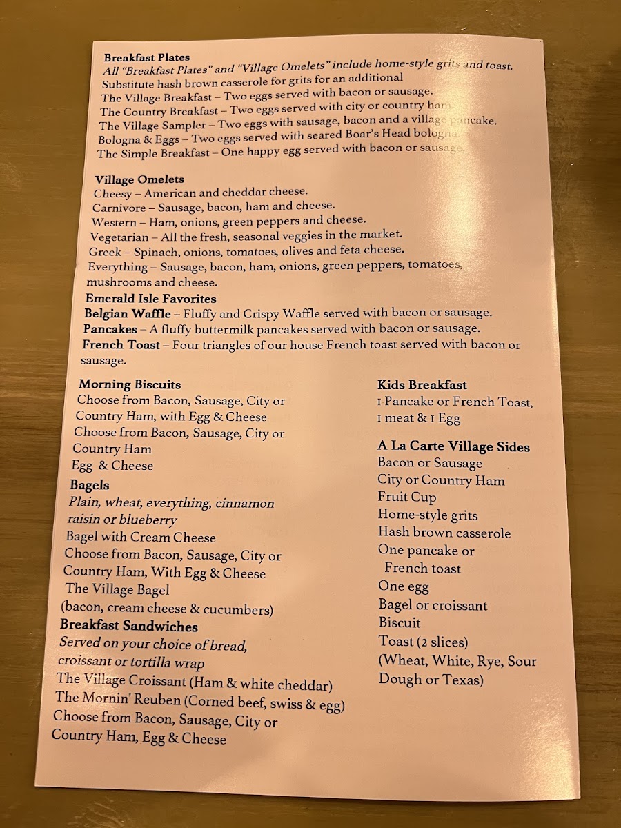 The Village Market gluten-free menu